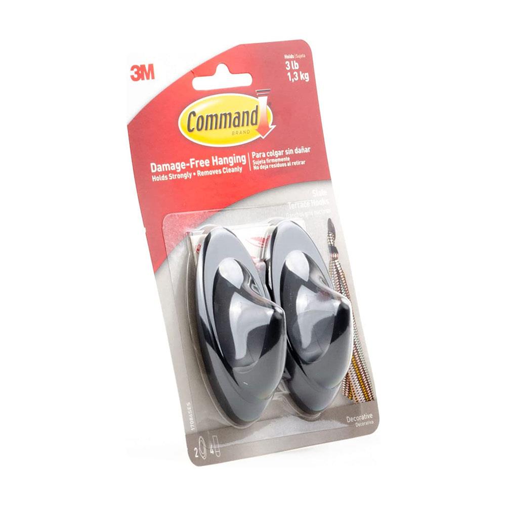 3M Command Terrace Hooks Medium 2 Hooks And 4 Medium Strips 1.3kg Holding Power - Slate