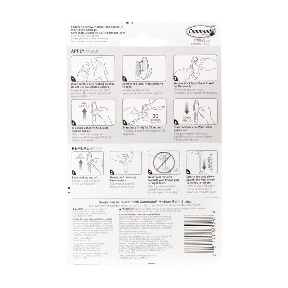 3M Command Terrace Hooks Medium 2 Hooks And 4 Medium Strips 1.3kg Holding Power - Slate
