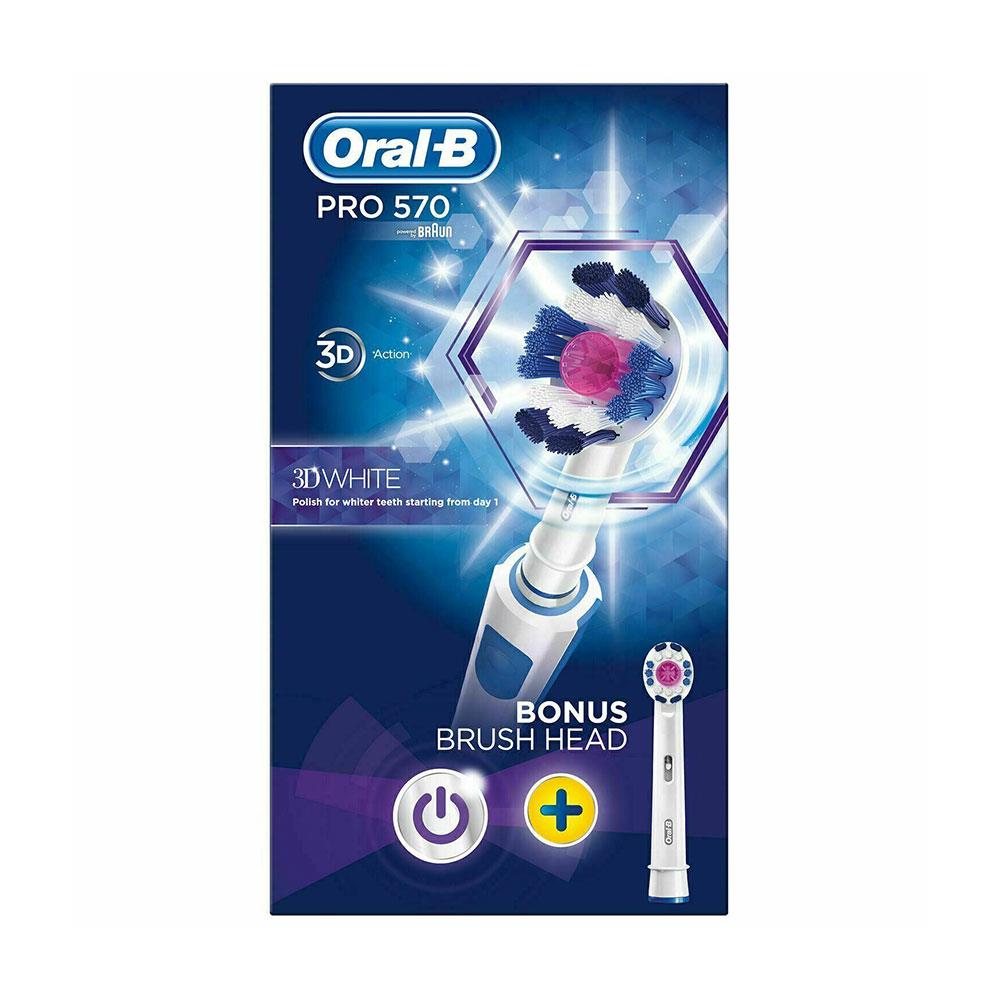 Oral-B Pro 570 3D Cross Action Electric Toothbrush With Rotating Tooth Brush Heads - White