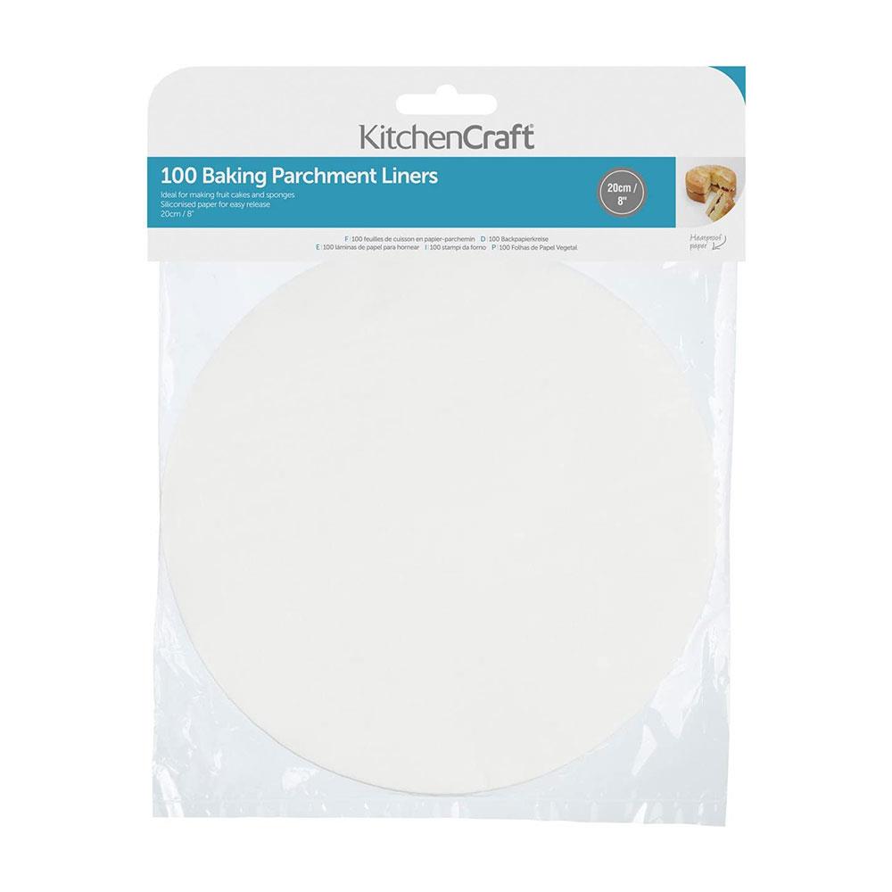 KitchenCraft Round 20cm Siliconised Baking Parchment Papers 100 Piece - White Main image