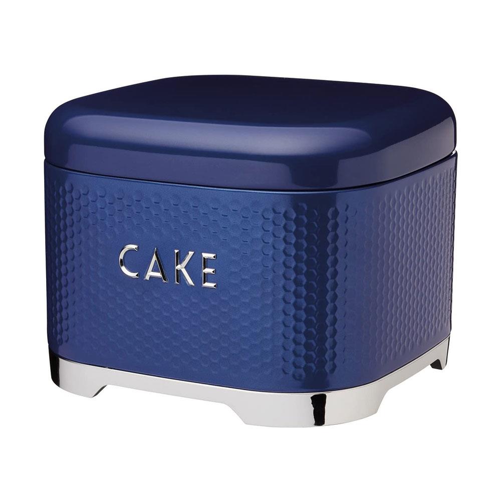 KitchenCraft Lovello Textured Cake Storage Tin With Geometric Hexagon Pattern - Midnight Navy