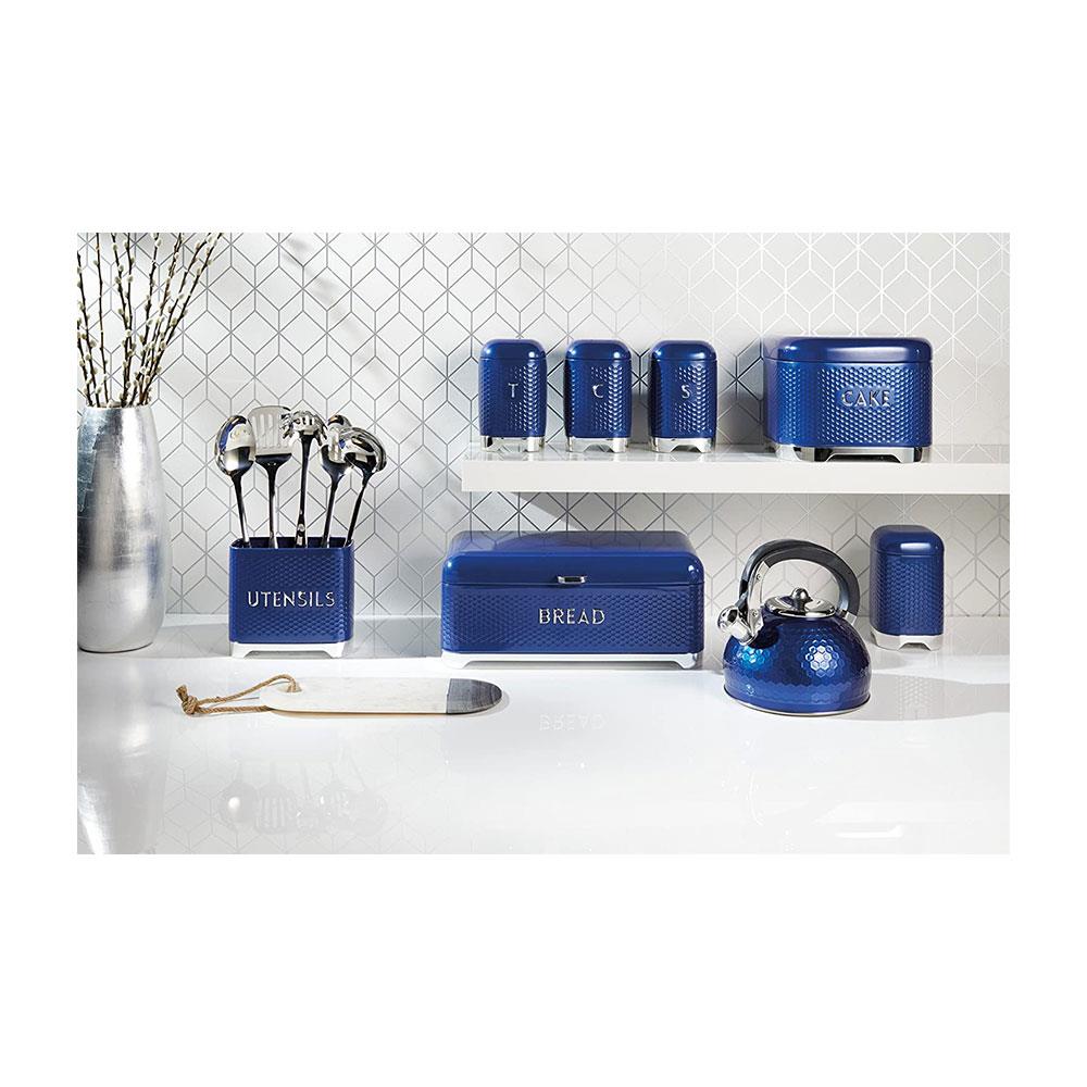 KitchenCraft Lovello Textured Cake Storage Tin With Geometric Hexagon Pattern - Midnight Navy