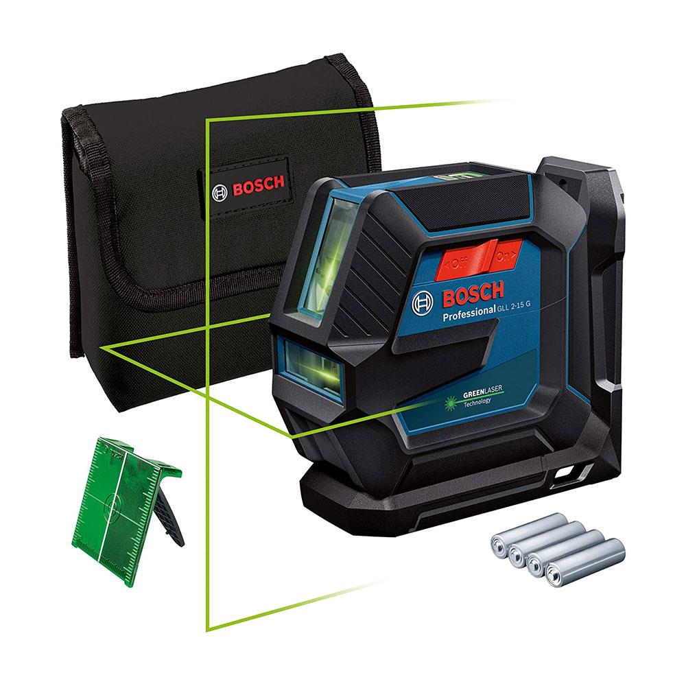 Bosch GLL 2-15 G + LB 10 Professional Green Beam Line Laser 4X AA Battery Target Plate And Pouch  Cardboard Box - Black Main image
