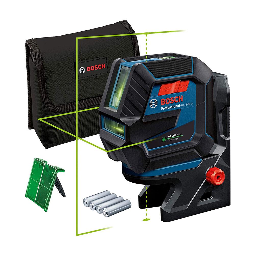 Bosch GCL 2-50 G + RM 10 Professional Green Beam Combi Laser 50m 4x AA Batteries Target Plate Pouch Cardboard Box - Black Main image
