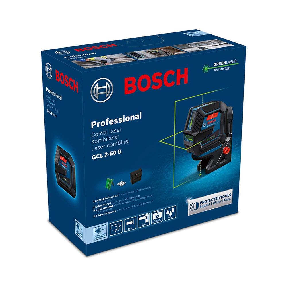 Bosch GCL 2-50 G + RM 10 Professional Green Beam Combi Laser 50m 4x AA Batteries Target Plate Pouch Cardboard Box - Black Secondary image
