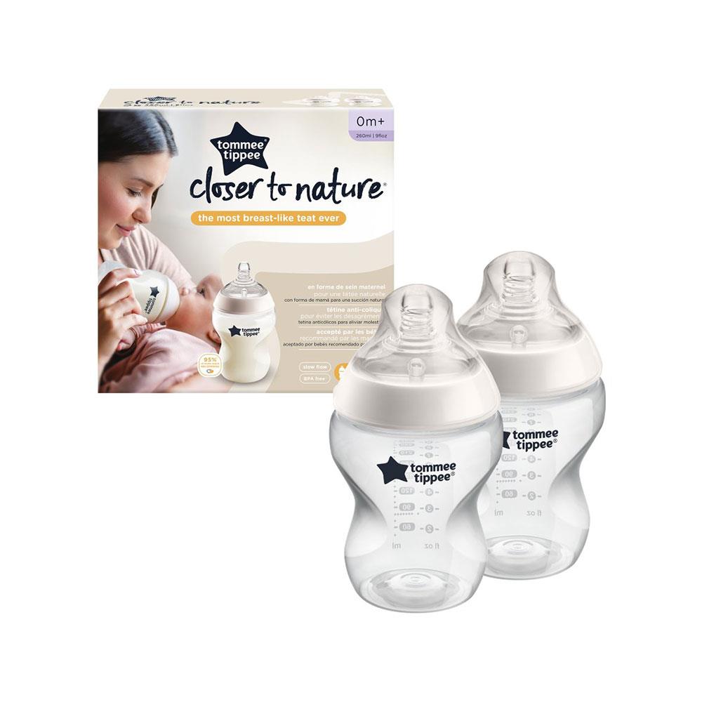 Tommee Tippee Close To Nature Anti-Colic Baby Bottle Slow Flow 0+ Months 260ml 2 Pack - Clear 42252091 Main image