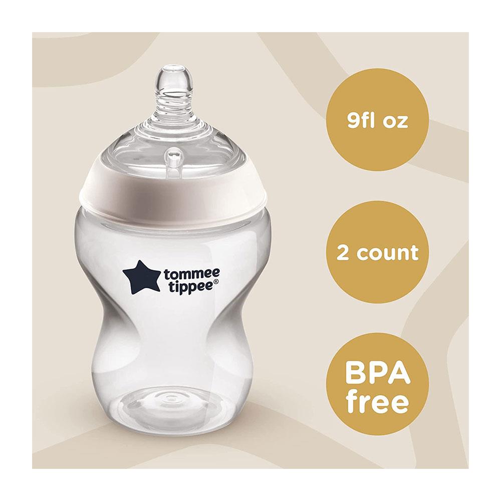 Tommee Tippee Close To Nature Anti-Colic Baby Bottle Slow Flow 0+ Months 260ml 2 Pack - Clear 42252091
