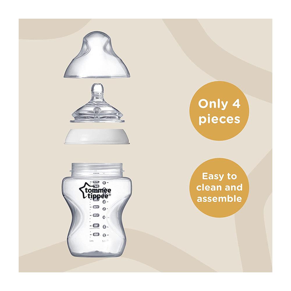 Tommee Tippee Close To Nature Anti-Colic Baby Bottle Slow Flow 0+ Months 260ml 2 Pack - Clear 42252091