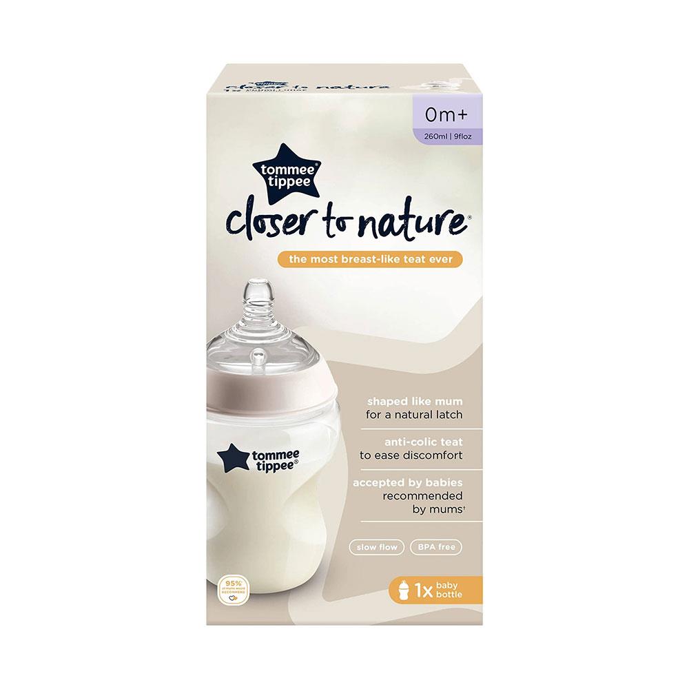 Tommee Tippee Close To Nature Anti-Colic Baby Bottle Slow Flow 0+ Months 260ml - Clear
