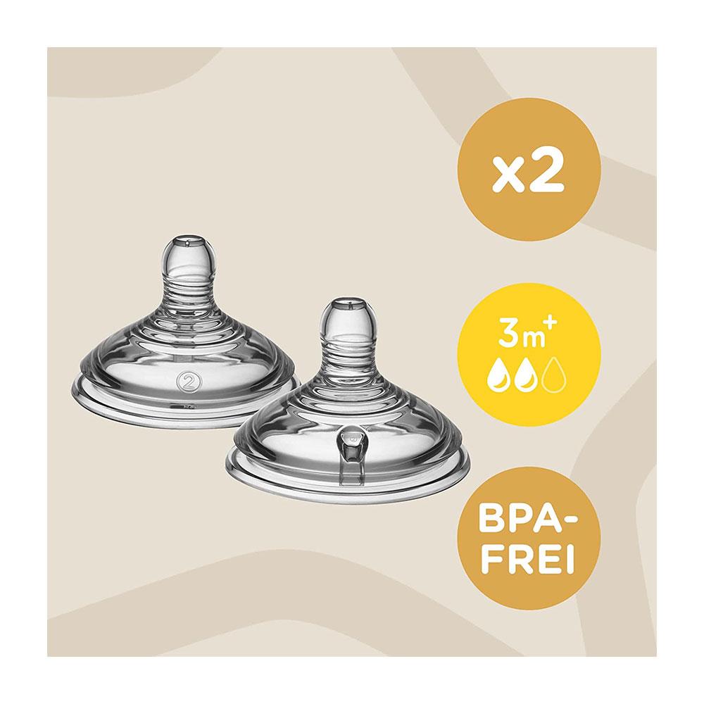 Tommee Tippee Close To Nature Anti-Colic Baby Bottle Medium Flow Teats 3+ Months - 2 Pack