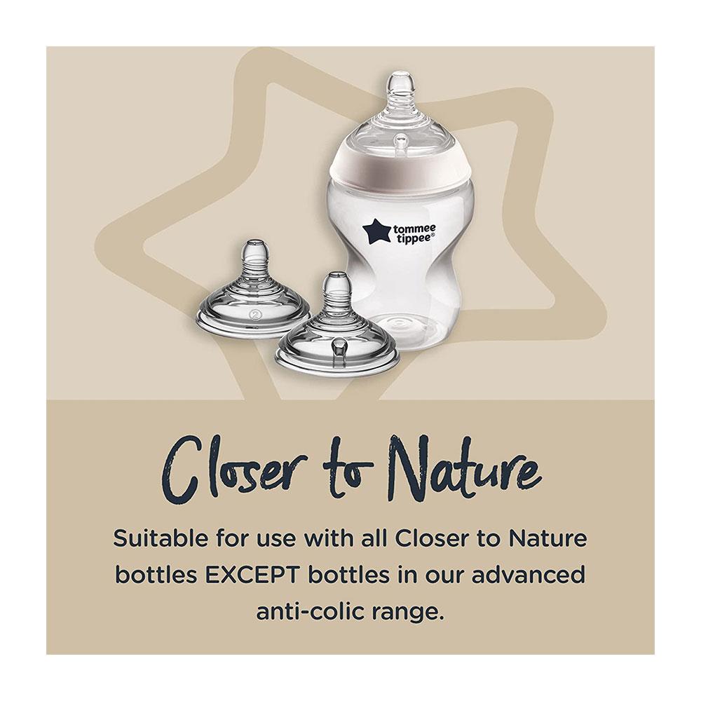 Tommee Tippee Close To Nature Anti-Colic Baby Bottle Medium Flow Teats 3+ Months - 2 Pack