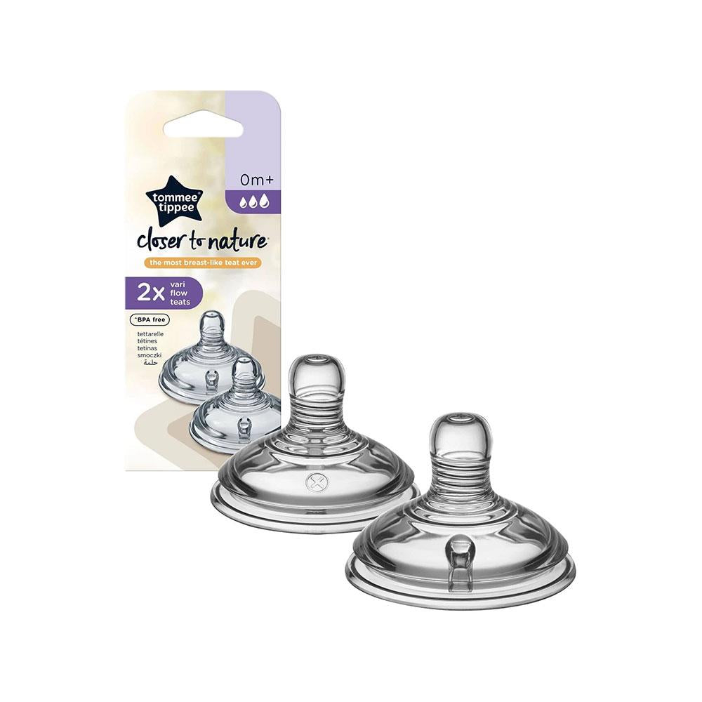 Tommee Tippee Close To Nature Anti-Colic Baby Bottle Vari Flow Teats 0+ Months - 2 Pack