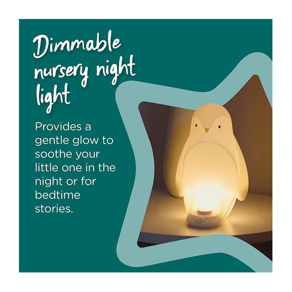 Tommee Tippee 2-In-1 Portable Penguin Nursery Night Light With Dimmable Rechargable Egg USB - White