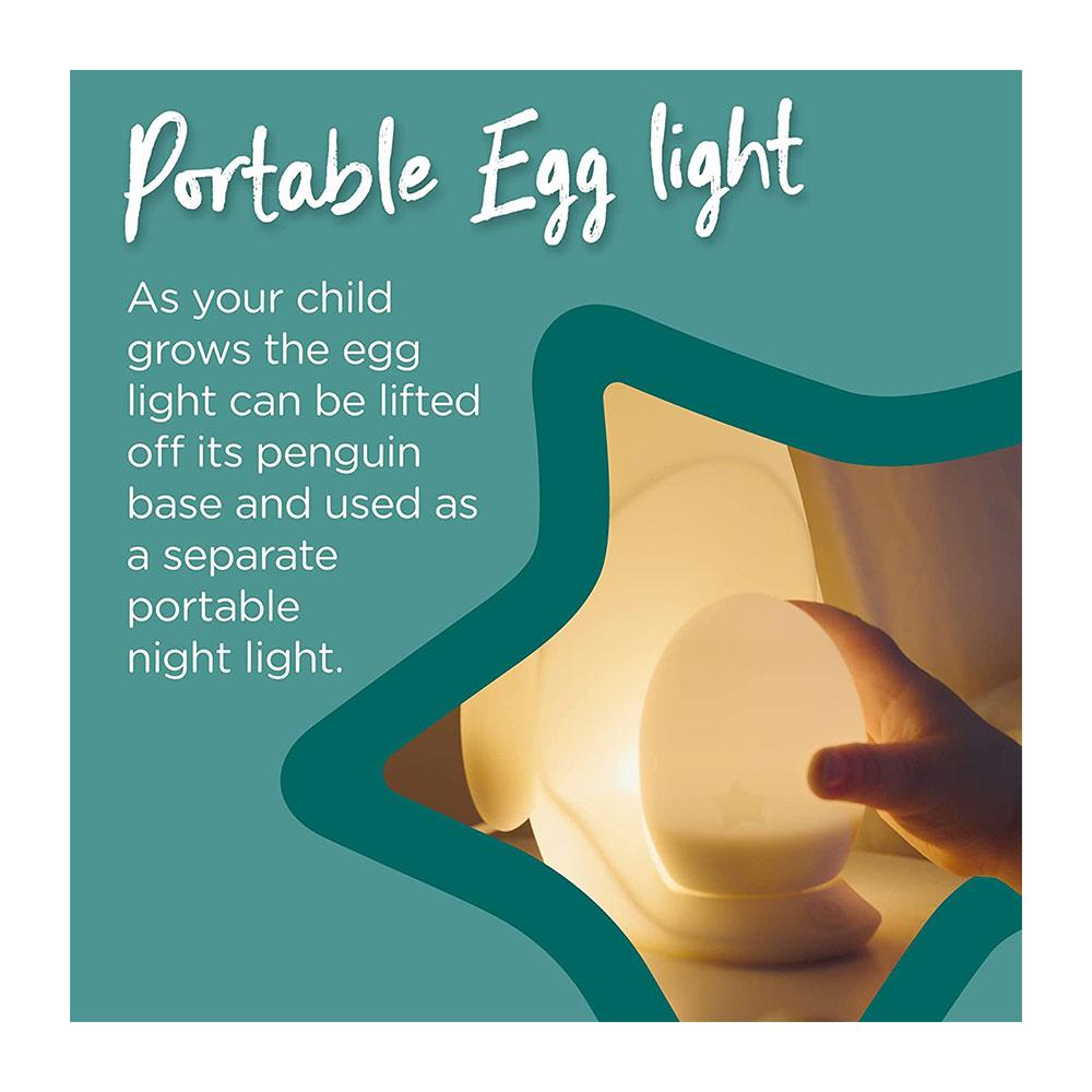 Tommee Tippee 2-In-1 Portable Penguin Nursery Night Light With Dimmable Rechargable Egg USB - White