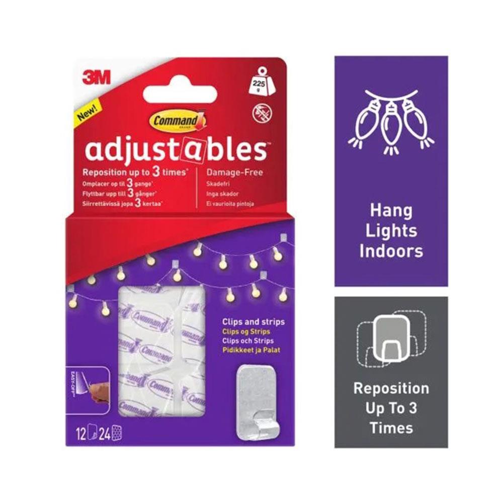 3M Command Adjustables Repositionable Clips 12 Clips And 24 Strips 225g Holding Power - Clear/Transparent Main image