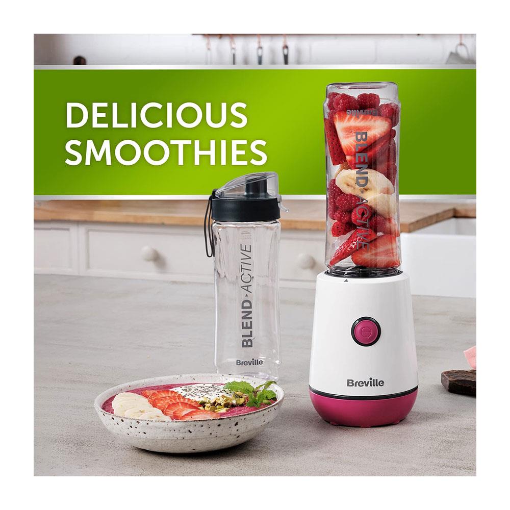 Breville Blend Active Personal Blender And Smoothie Maker With 2 Portable Blend Active Bottles 600ml - Pink