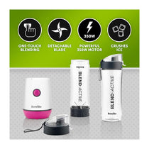 Breville Blend Active Personal Blender And Smoothie Maker With 2 Portable Blend Active Bottles 600ml - Pink