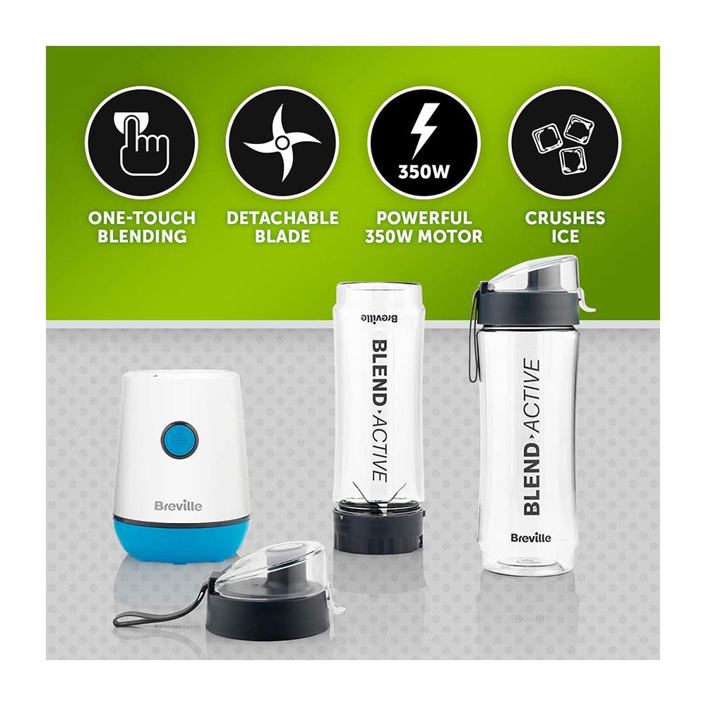 Breville Blend Active Personal Blender And Smoothie Maker With 2 Portable Blend Active Bottles 600ml - Blue