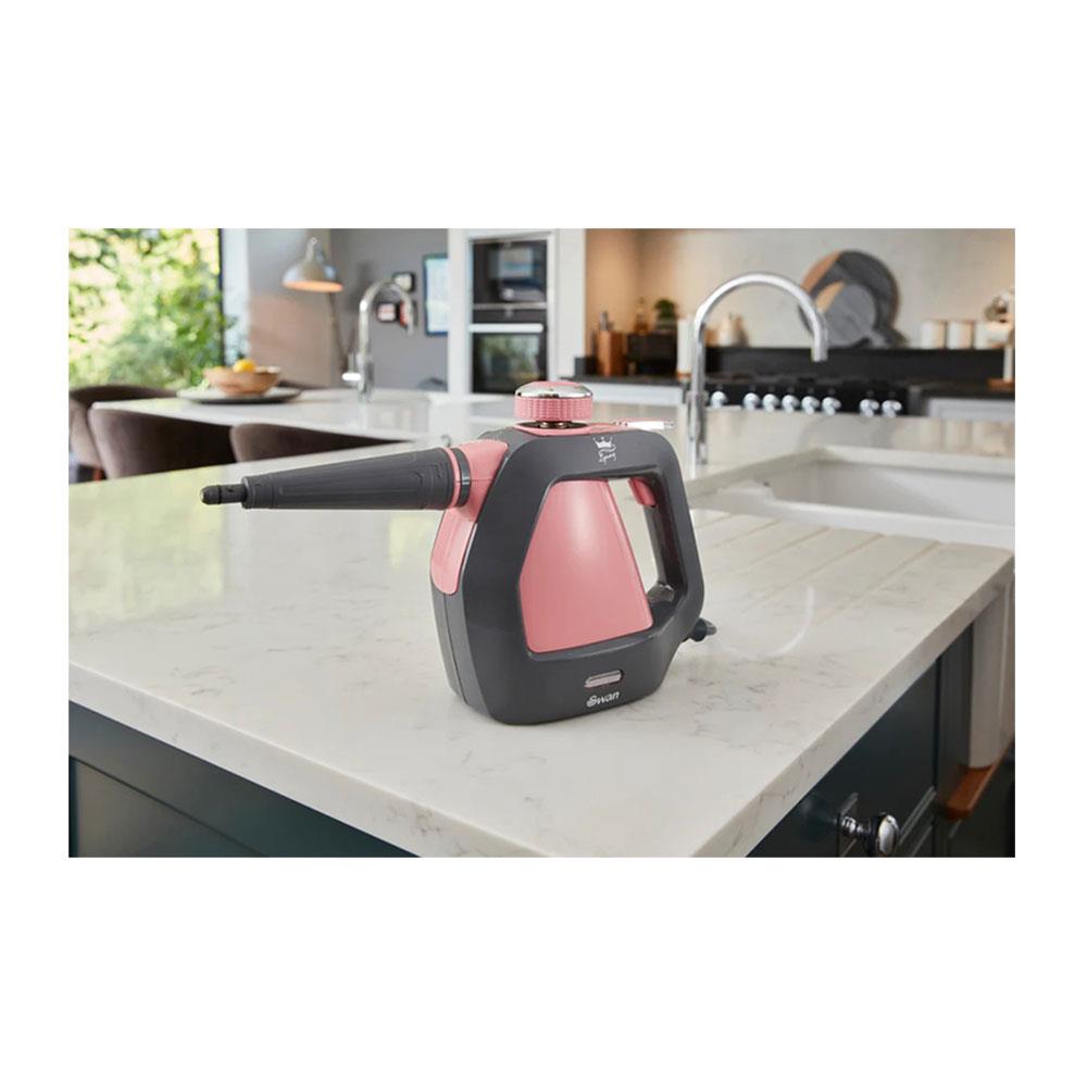 Swan Lynsey TVs Queen Of Clean Handheld Steam Cleaner With 9 Piece Accessory Kit - Pink/Grey