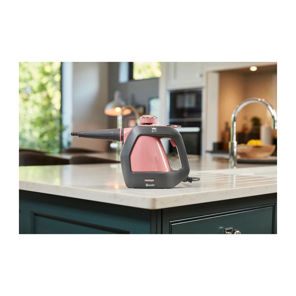 Swan Lynsey TVs Queen Of Clean Handheld Steam Cleaner With 9 Piece Accessory Kit - Pink/Grey