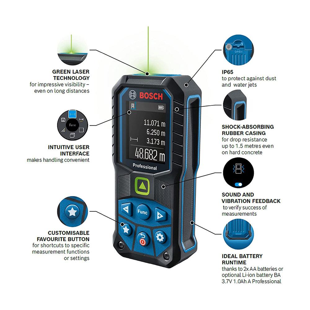 Bosch GLM 50-25G Professional Laser Rangefinder 0.05-50m 2x AA Batteries Hand Strap Pouch - Blue Secondary image