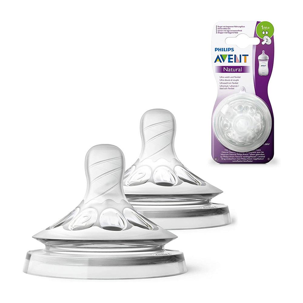 Philips Avent Natural Baby Bottle Teats Anti-Colic Slow Flow 0+ Months 2 Pack - Clear