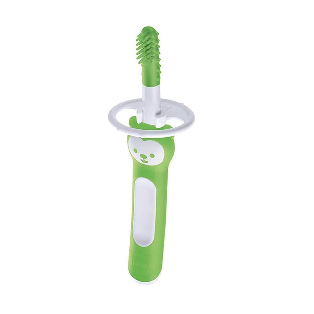 MAM Massaging Brush For Babys Oral Care Toothbrush With Safety Shield Suitable From 3 Months Plus - Green