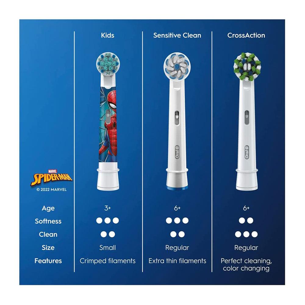 Oral-B Marvel Spider Man Kids Electric Toothbrush Replacement Brush Heads 3+ Years - 4 Pack