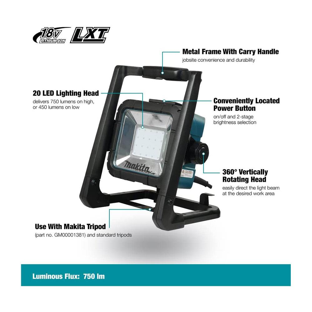 Makita 14.4V/18V Li-ion LXT Corded/Cordless LED Worklight 240V - Bare Unit