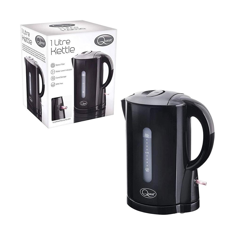 Quest Compact Cordless Jug Kettle Water Level Indicator 1080W 1 Liter - Black