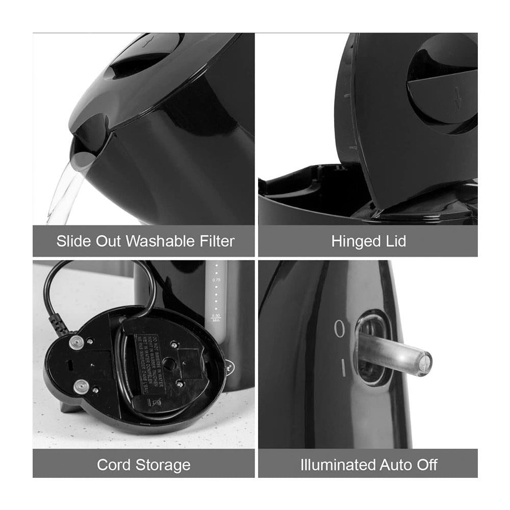Quest Compact Cordless Jug Kettle Water Level Indicator 1080W 1 Liter - Black