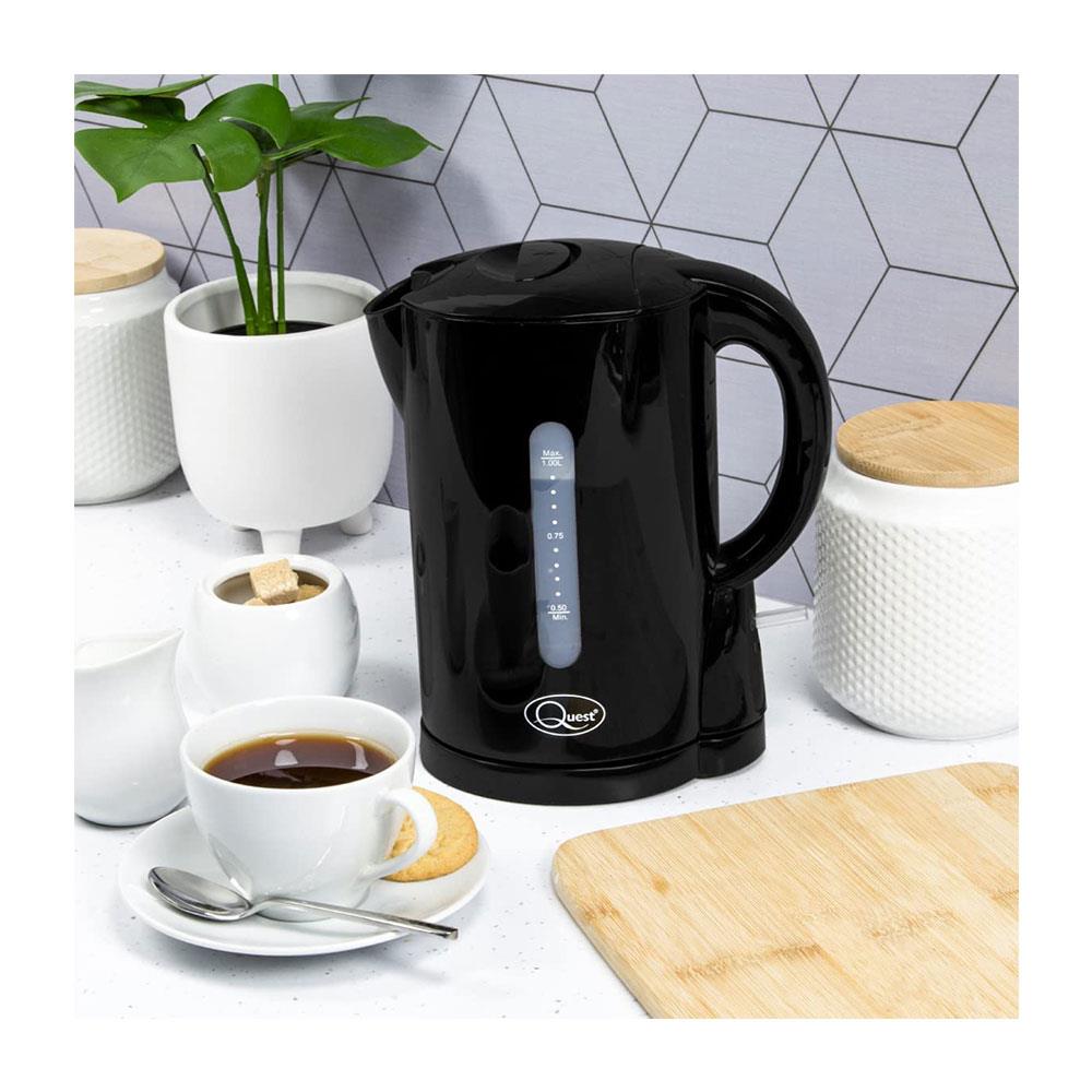 Quest Compact Cordless Jug Kettle Water Level Indicator 1080W 1 Liter - Black