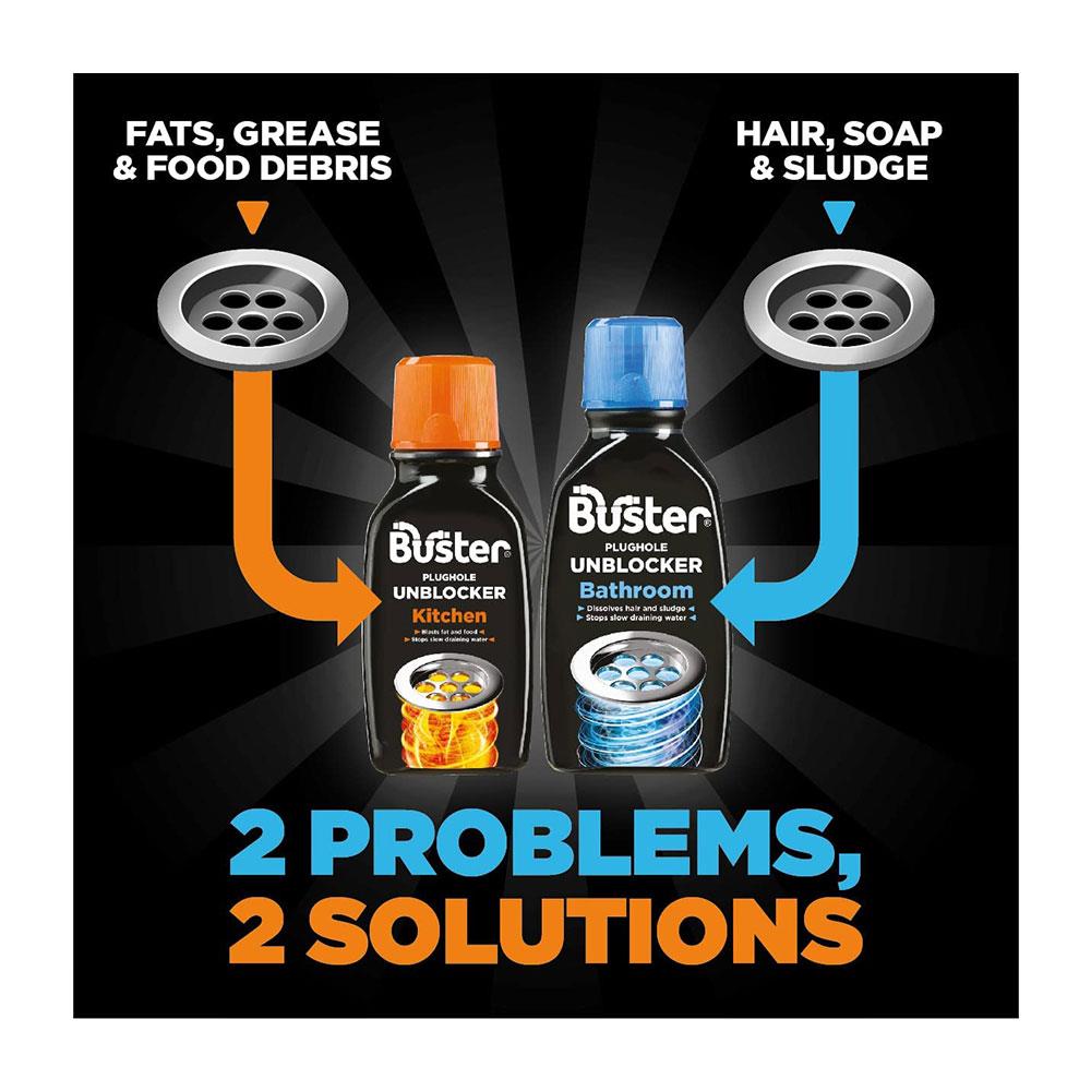 Buster Bathroom Plughole Unblocker 3 Doses 900ml
