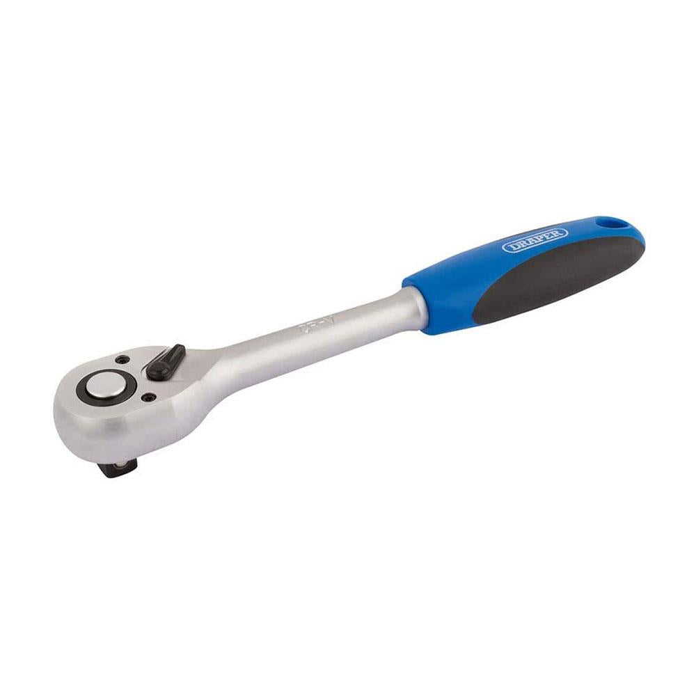 Draper 1/2 Inch Square Drive 72 Tooth Reversible Soft Grip Ratchet - Blue