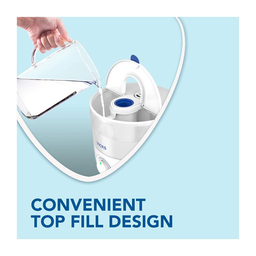 Vicks Top Fill Cool Mist Ultrasonic Humidifier For Easy Breathing With VapoPads 2.2 Litres - White