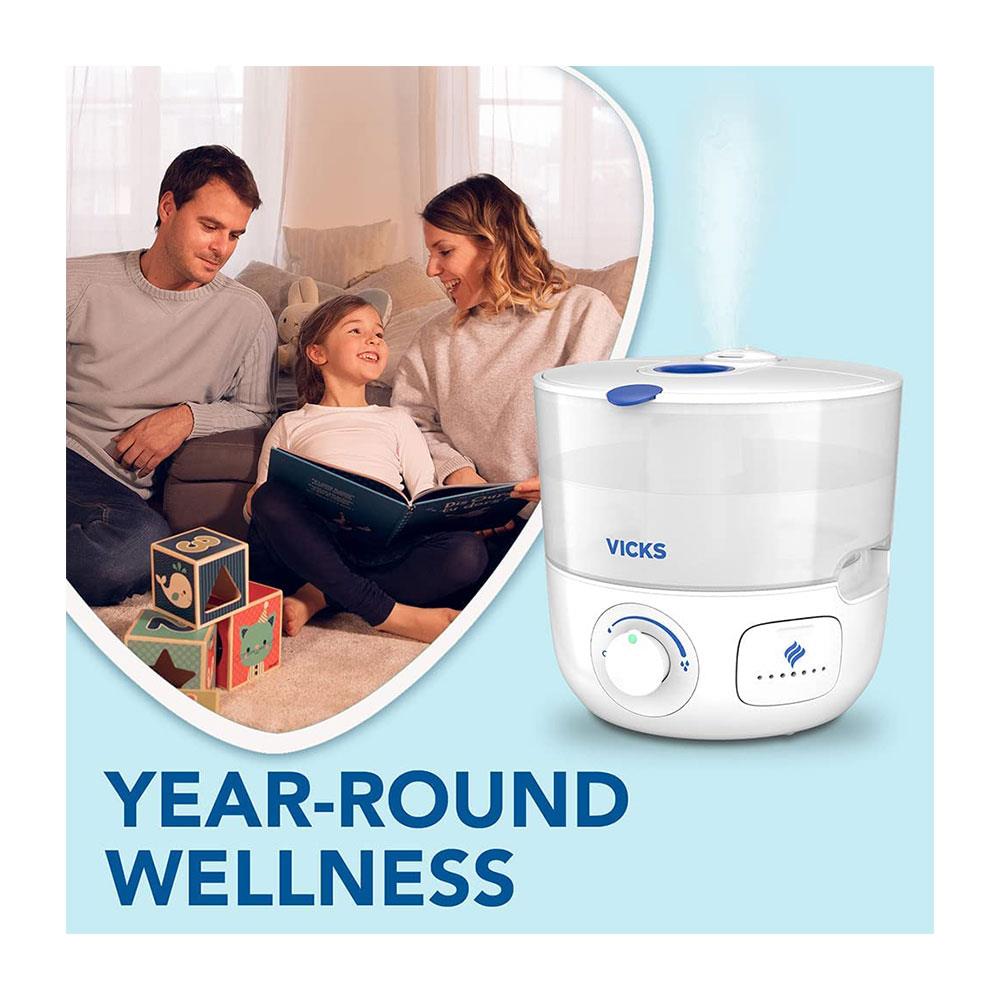 Vicks Top Fill Cool Mist Ultrasonic Humidifier For Easy Breathing With VapoPads 2.2 Litres - White
