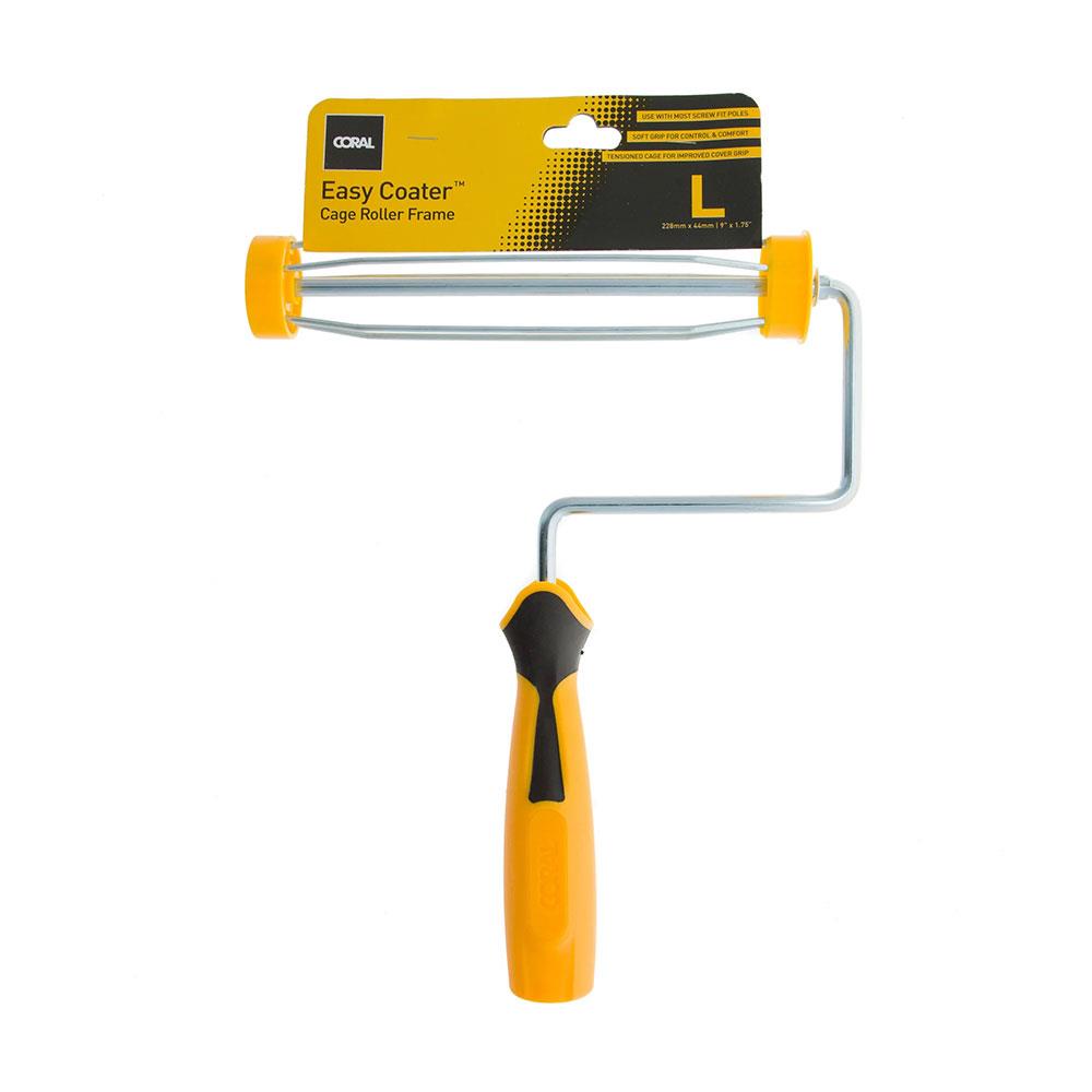 Coral Easy Coater 9 Inch Paint Roller Frame With Soft Grip Handle And Cage Design - Yellow