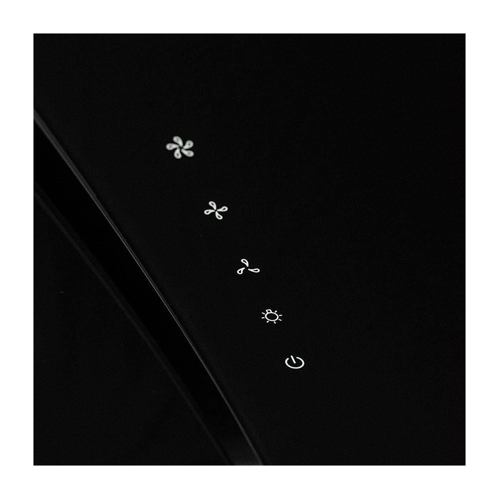 SIA Curved Glass Touch Control Angled Chimney Cooker Hood Kitchen Extractor Fan With LED Lights - Black