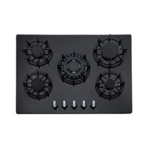 SIA 5 Burner Gas On Glass Hob With Cast Iron Pan Stands And Burner Caps 70cm - Black