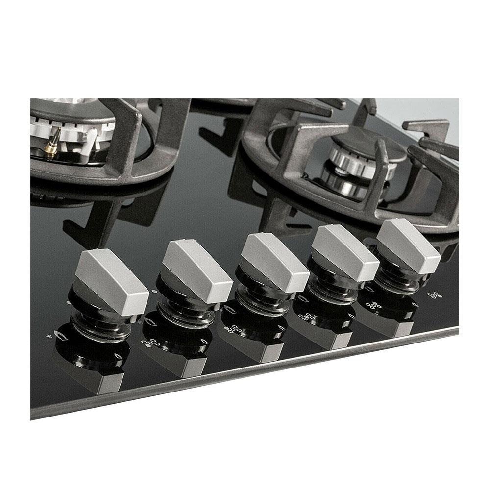 SIA 5 Burner Gas On Glass Hob With Cast Iron Pan Stands And Burner Caps 70cm - Black