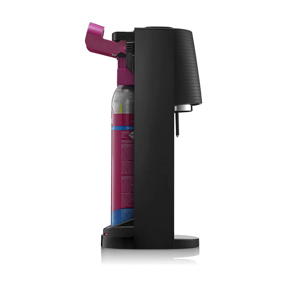 SodaStream Terra Sparkling Water Maker Machine And 1 Litre Reusable Water Bottle With 60 Litre Quick Connect CO2 Gas Cylinder – Black