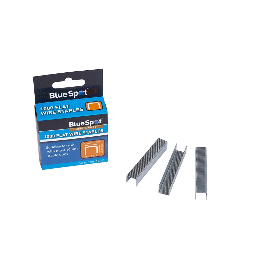 Blue Spot Tools 10mm Crown Flat Wire Staples T50 Type - Silver