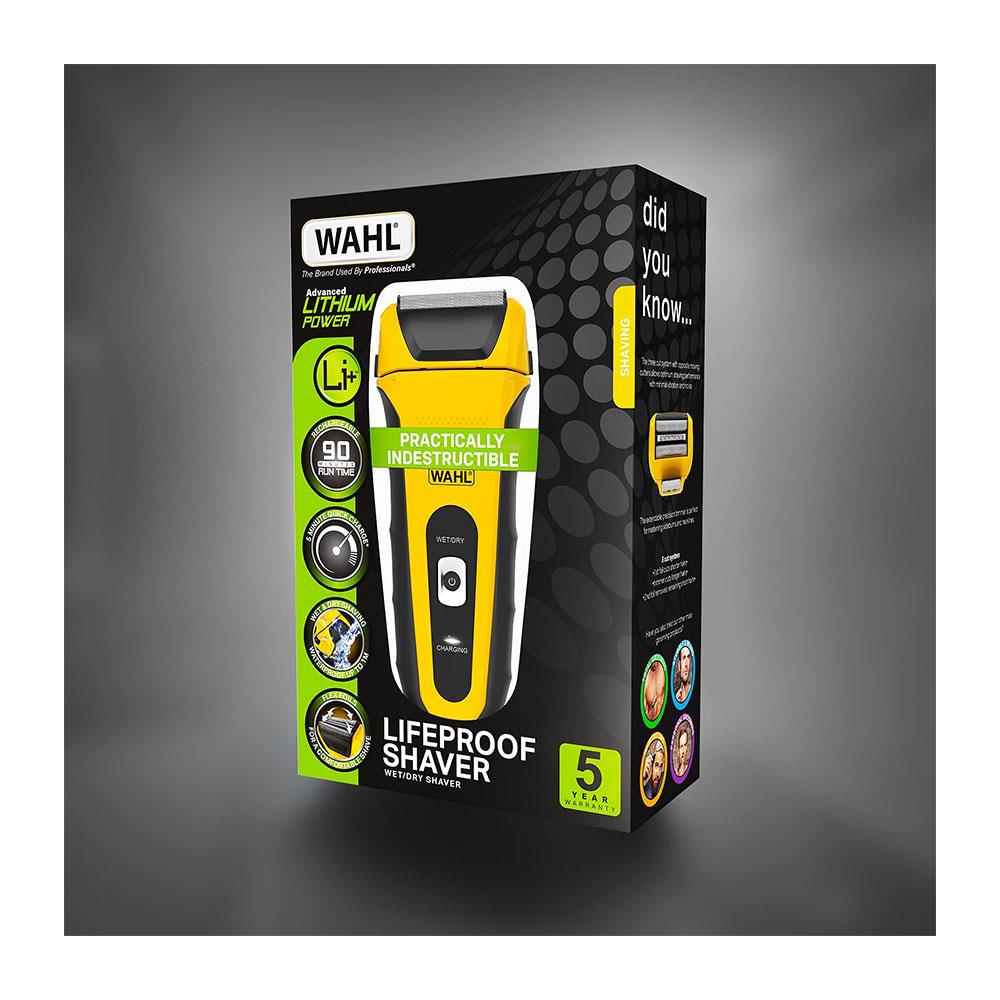 Wahl Lifeproof Wet/Dry Foil Shaver Dual Head Ear And Nose Trimmer Anti-Shock Fully Washable  - Yellow/Black