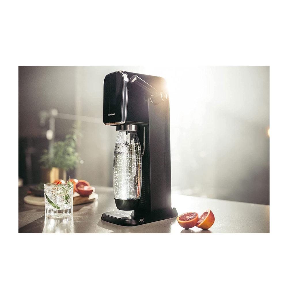 SodaStream Art Sparkling Water Maker Machine And 1 Litre Reusable Water Bottle With 60 Litre Quick Connect CO2 Gas Cylinder - Black