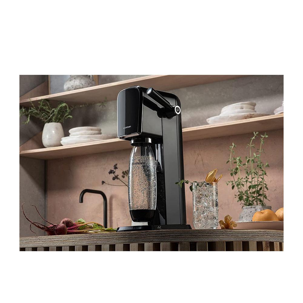 SodaStream Art Sparkling Water Maker Machine And 1 Litre Reusable Water Bottle With 60 Litre Quick Connect CO2 Gas Cylinder - Black