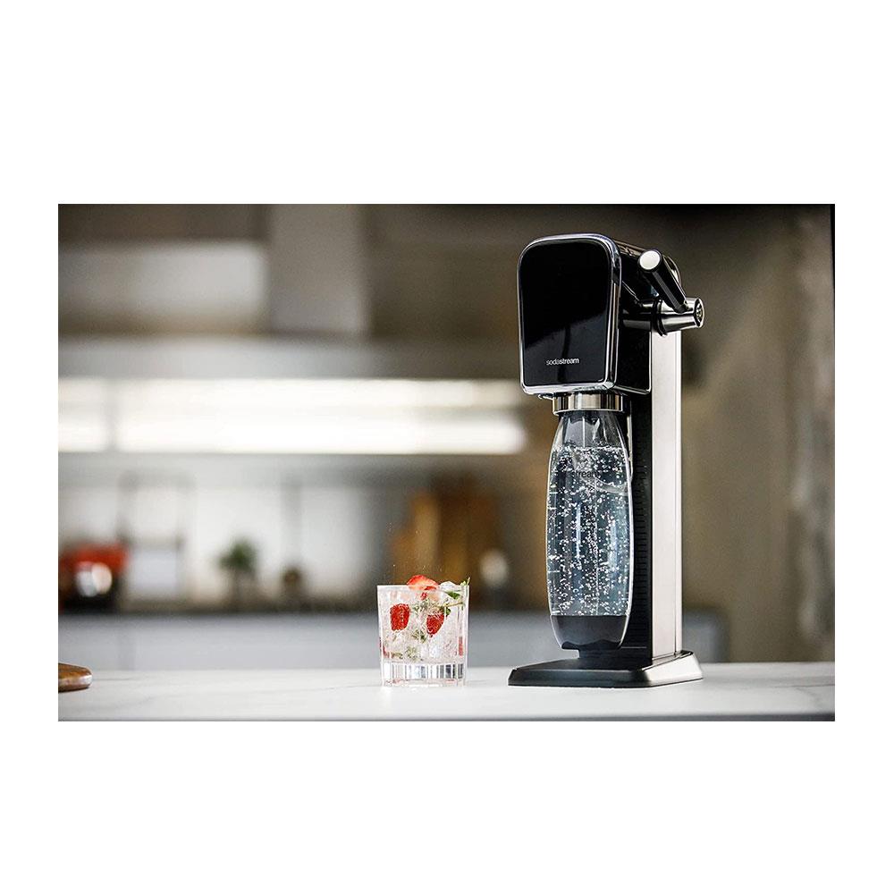 SodaStream Art Sparkling Water Maker Machine And 1 Litre Reusable Water Bottle With 60 Litre Quick Connect CO2 Gas Cylinder - Black