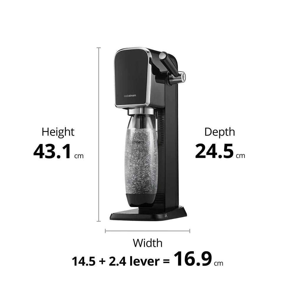 SodaStream Art Sparkling Water Maker Machine And 1 Litre Reusable Water Bottle With 60 Litre Quick Connect CO2 Gas Cylinder - Black
