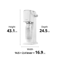 SodaStream Art Sparkling Water Maker Machine And 1 Litre Reusable Water Bottle With 60 Litre Quick Connect CO2 Gas Cylinder - White