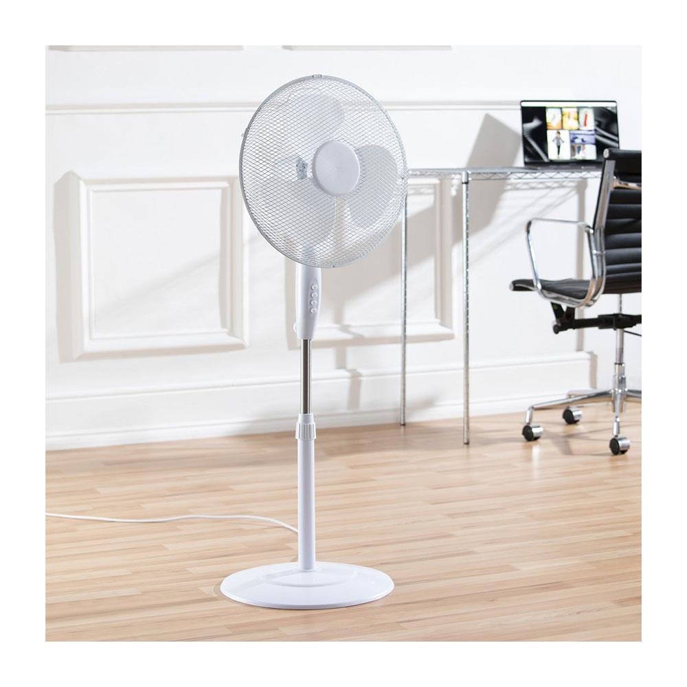 Daewoo 16 Inch Oscillating Pedestal Fan With 3 Speed Settings Adjustable Height - White -COL1648