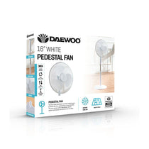 Daewoo 16 Inch Oscillating Pedestal Fan With 3 Speed Settings Adjustable Height - White -COL1648